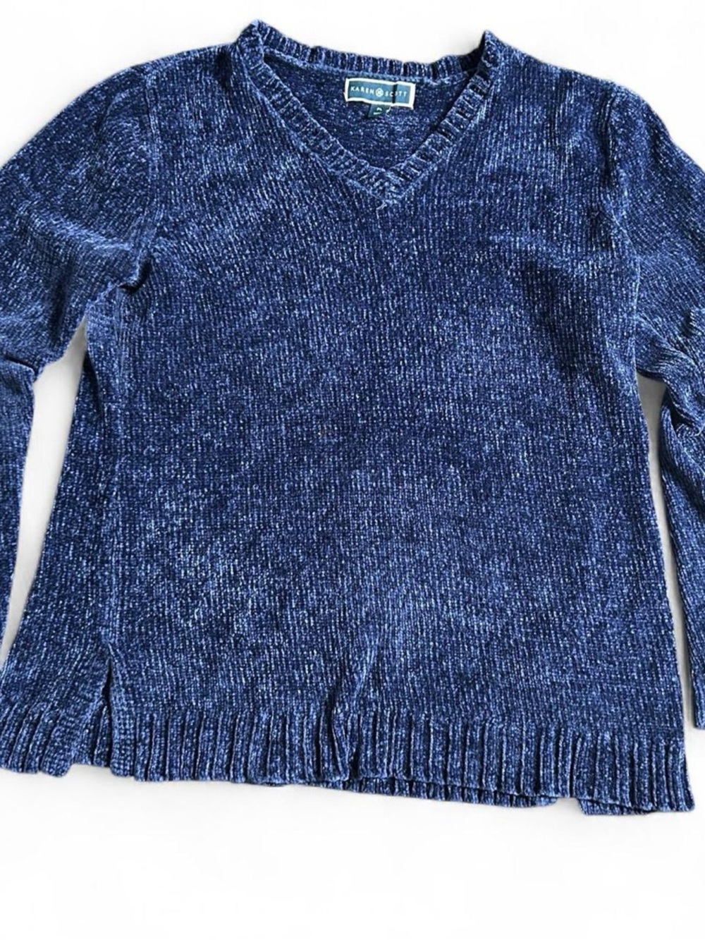 Karen Scott Navy Blue V-Neck Chenille Sweater